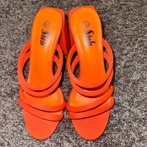 Orange chunky heels